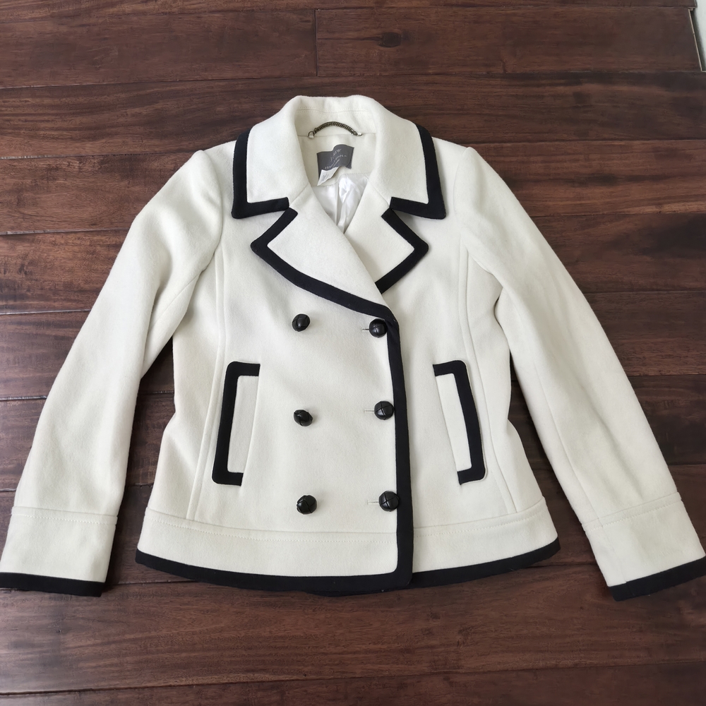 J. Crew x Nello Gori Ivory Black Women's Wool Pea Coat